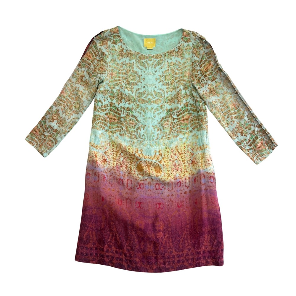 Maeve Anthropologie Womens XS Shift Dress Silk Paisley Multicolor Pockets Resort